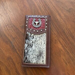 Brown and Red Western Wallet with Horsehair
